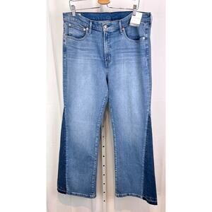 NWT GAP 70s  34 18 Regular Flare High Rise Jeans Patched Cotton Blend Denim Blue